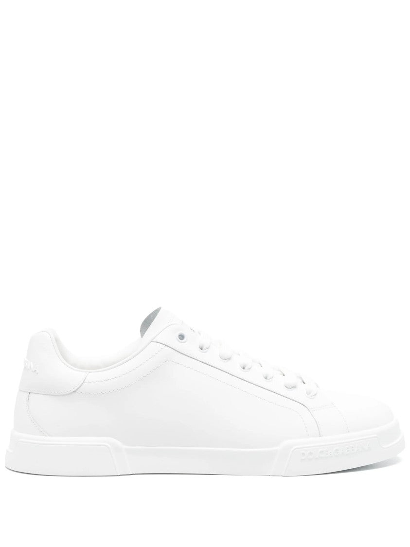 Dolce & Gabbana Minimalist White Nappa Leather Flat Sneakers