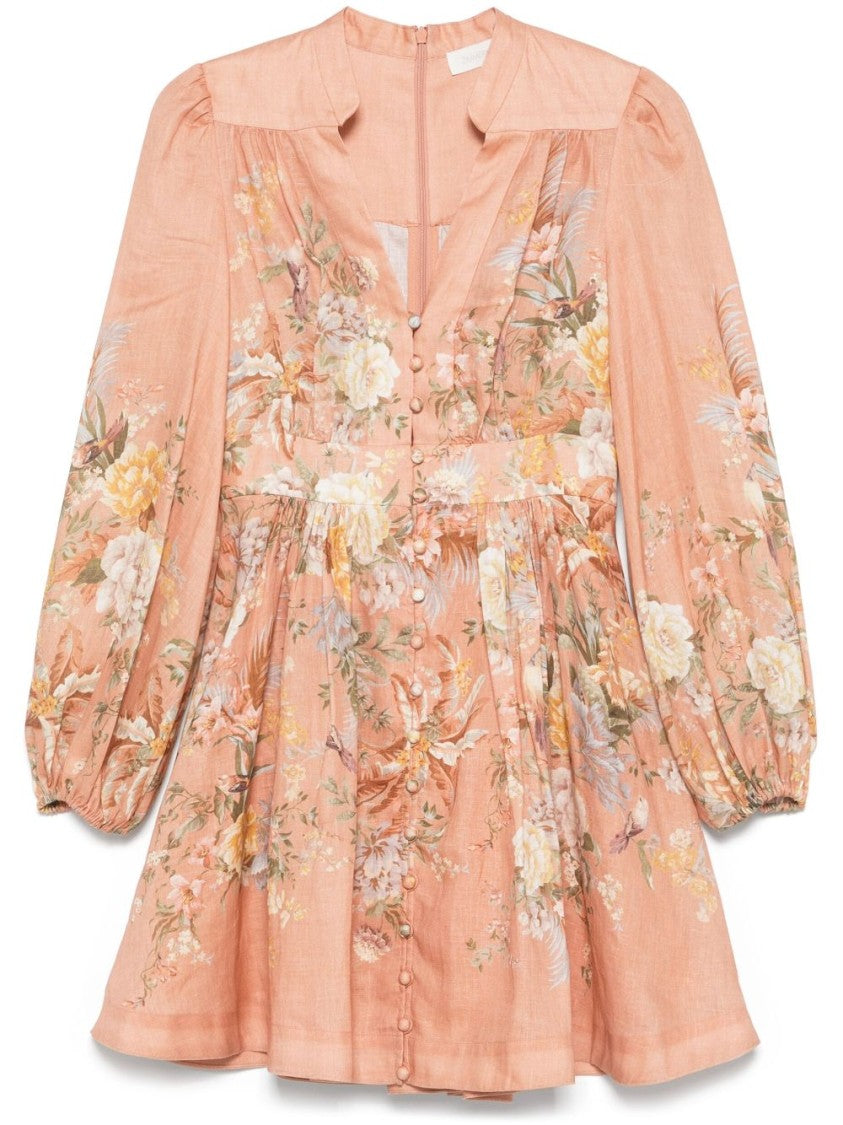 Zimmermann Peach Pink Tallow Plunge Mini Dress
