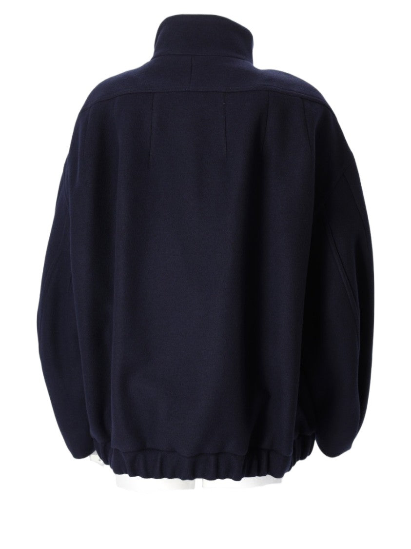 Dries Van Noten Blue High-Stand Collar Wool-Blend Sports Jacket