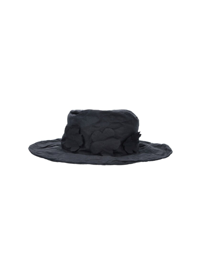 Scha Black Round Crown Floral Embellished Hat