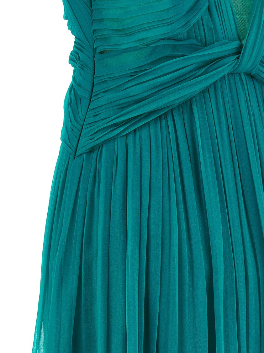Alberta Ferretti Long Chiffon Dress With Tulle Mesh