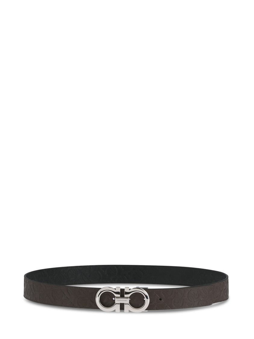 Ferragamo Calf Leather Belt With Double Gancini Buckle