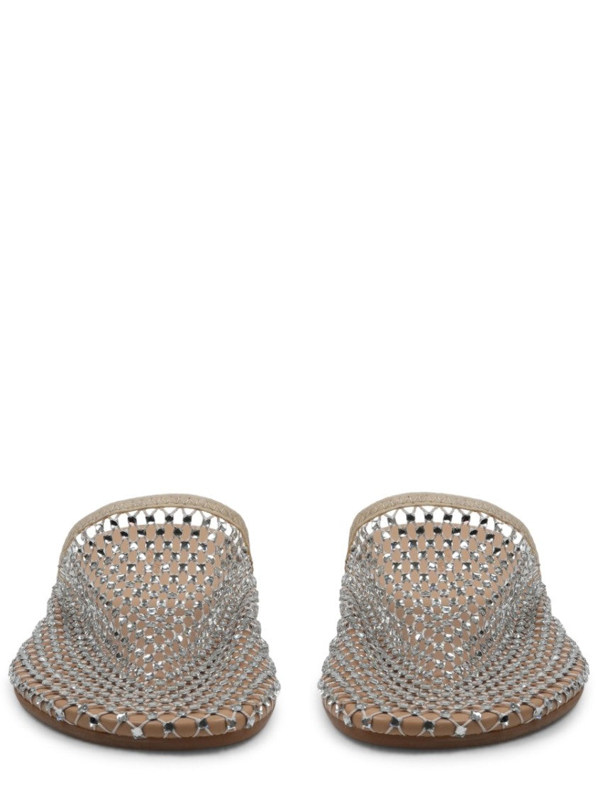 Alysi Mesh Rhinestone Polyester Slip On Mules