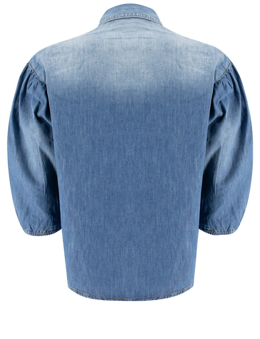 Pinko Gradient Wash Denim Shirt With Puff Sleeves