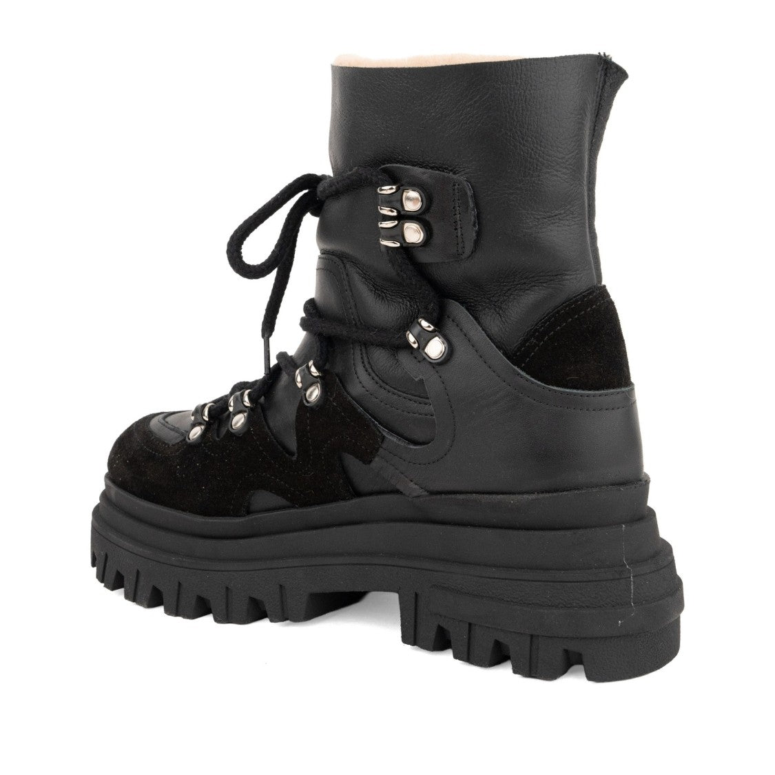 Prato Creativo Black Chunky Lace-Up Suede Accent Boots