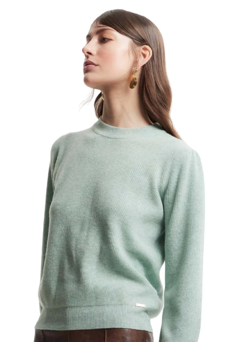 Kocca Ribbed Wool Pullover With Bishop Sleeves And Button Cuffs