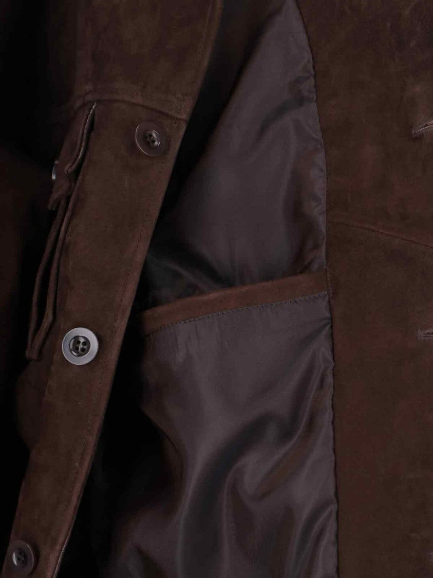 Tonywack Cropped Brown Suede Trucker Jacket With Classic Collar