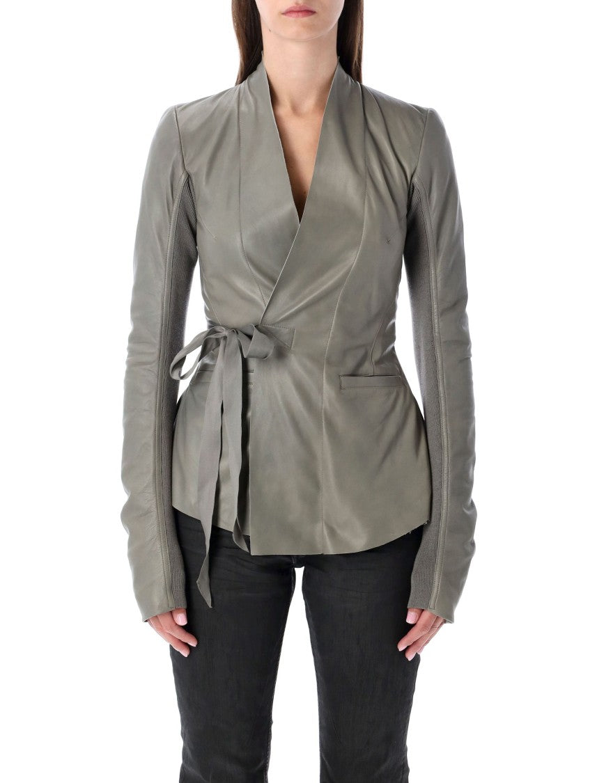 Rick Owens Grey Leather Wrap Jacket