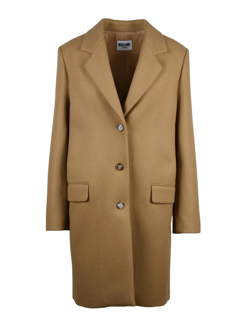 Mo5ch1no Jeans Beige Tailored Virgin Wool-Blend Formal Coat