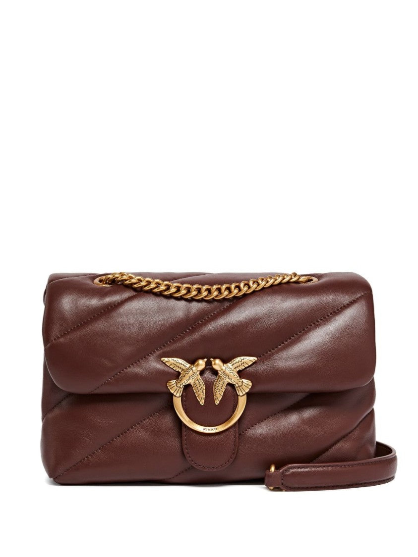 Pinko Quilted Brown Leather Bag With Chain Strap