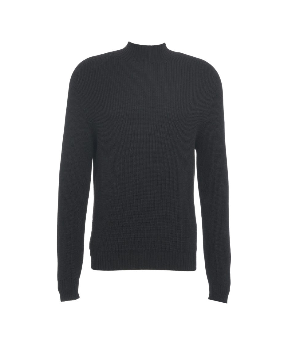 Amaranto Ribbed Knit Pullover With Modern Stand Collar