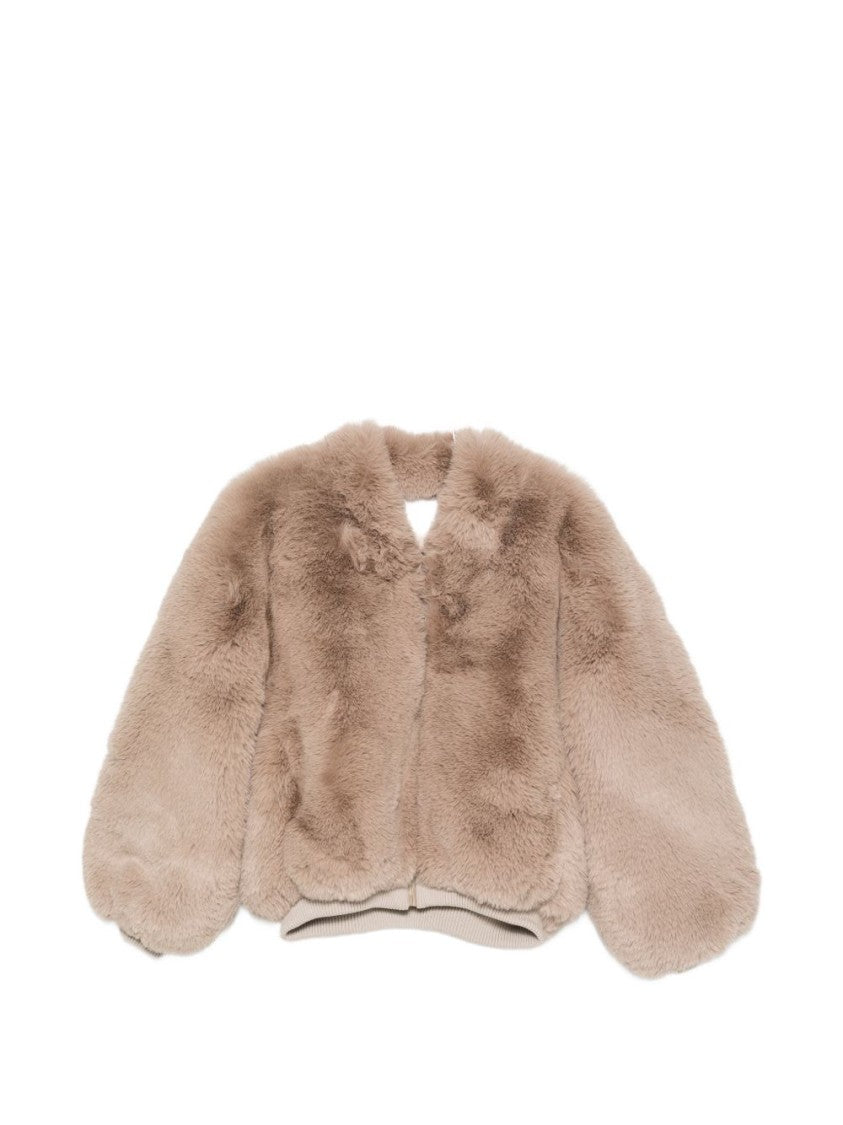 The Frankie Shop Plush Faux Fur Jacket With Balloon Sleeves And Ribbed Trims