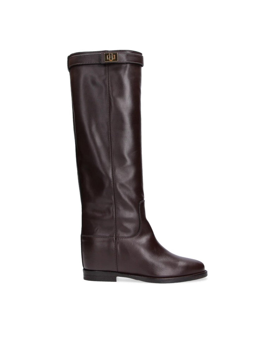 Via Roma 15 Dark Brown Santa Monica Con Lucchetto Leather Boots
