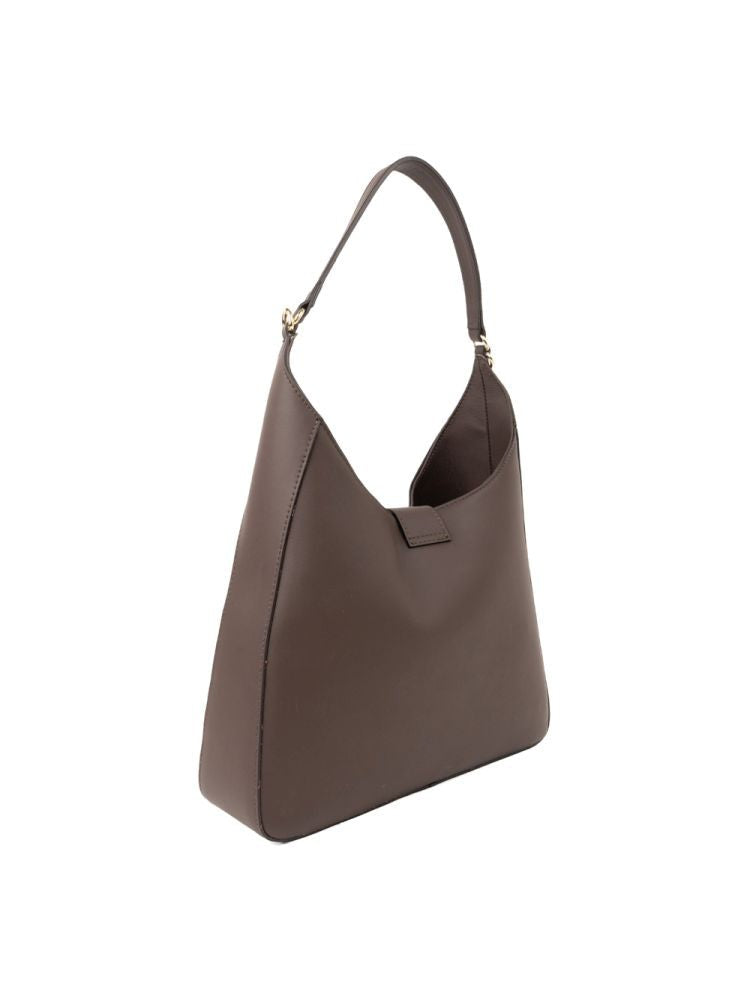 Adrianna Feretti Structured Brown Leather Tote Bag With Gold-Tone Turn-Lock Closure