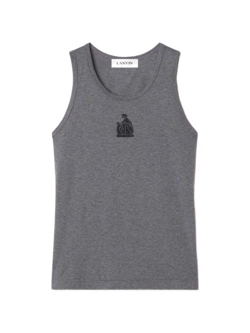 Lanvin Sleeveless Fitted Top With Embroidered Emblem