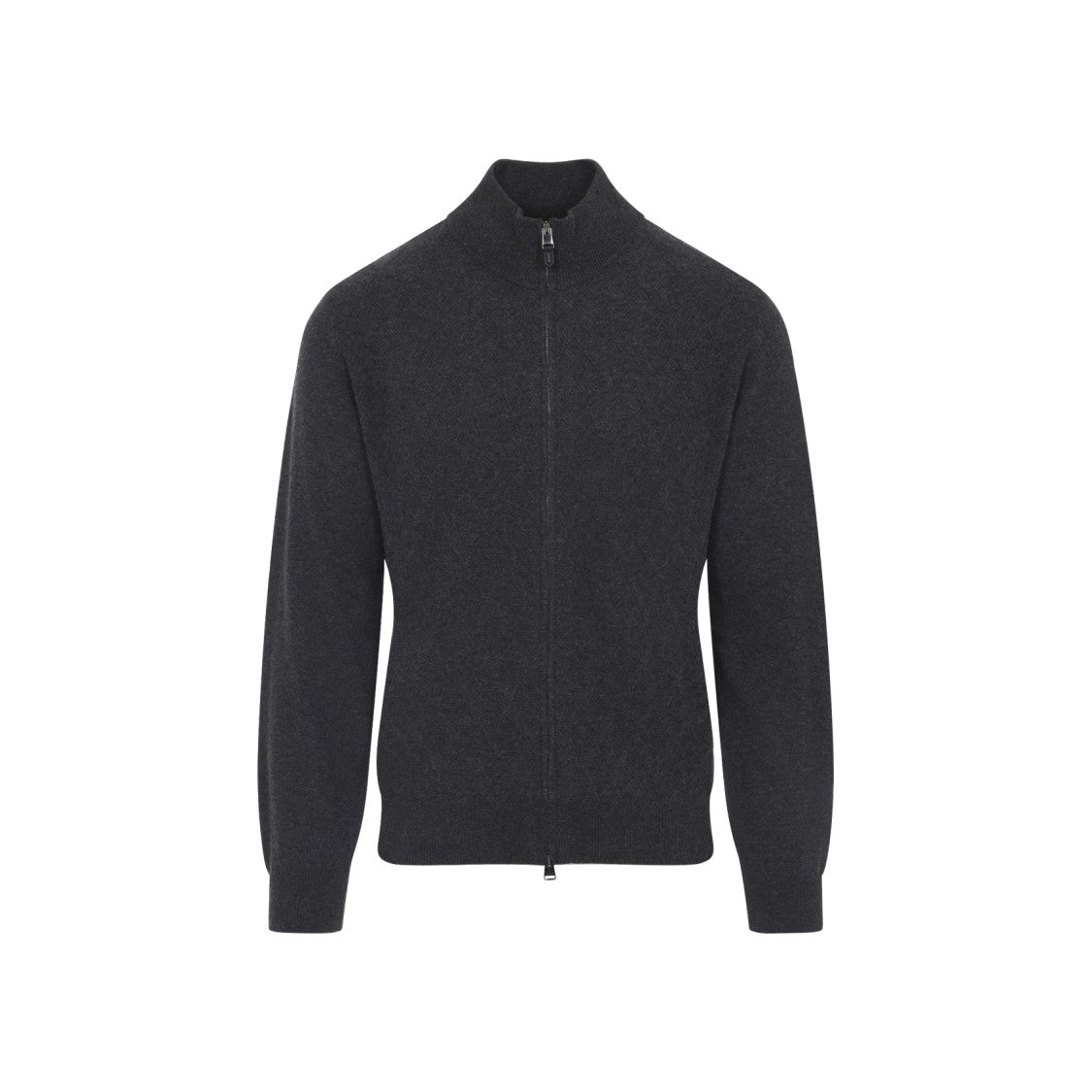 Canali Full Zip High Neck Dark Grey Wool Cardigan
