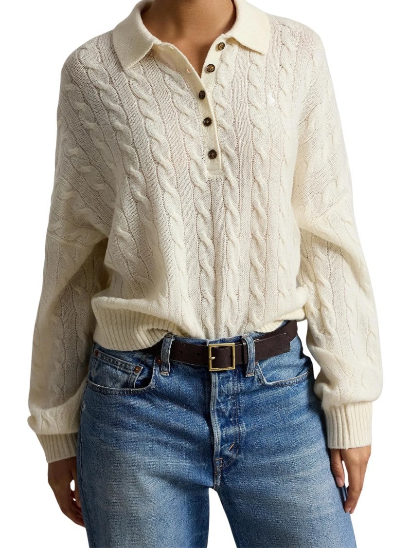 Polo Ralph Lauren Cable Knit Wool-Cashmere Polo-Collar Jumper