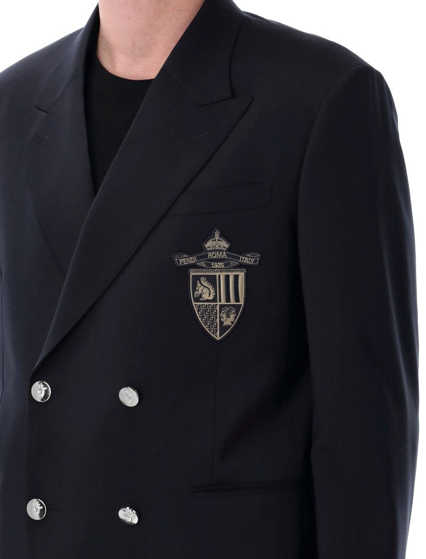 Fendi Double-Breasted Night Blue Blazer With Peak Lapel