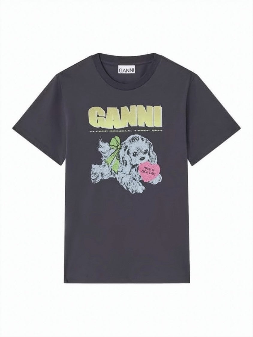 Ganni Relaxed Fit Graphic Black T-Shirt