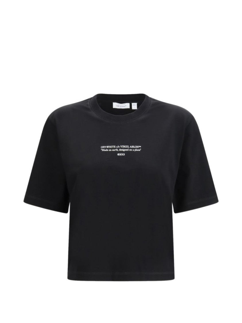 Off-White Cropped Black T-Shirt With Classic Crew Neckline