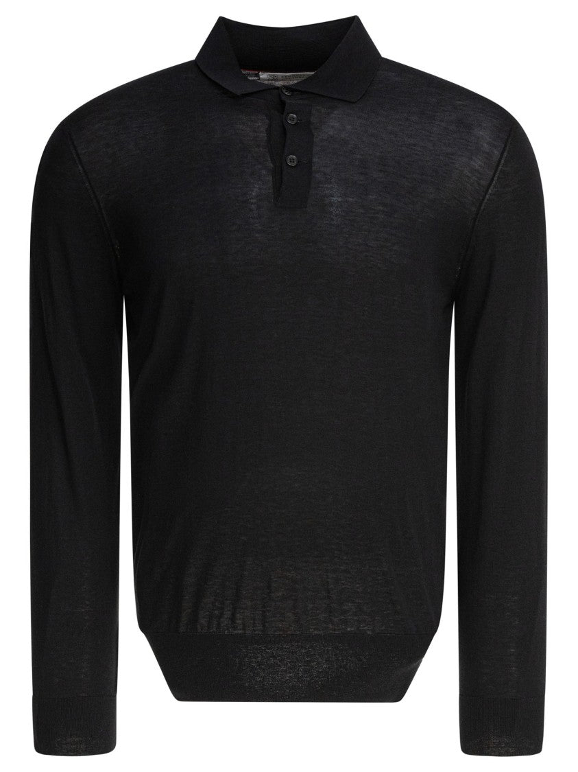 Brunello Cucinelli Long-Sleeve Polo Shirt In Cotton-Silk Blend