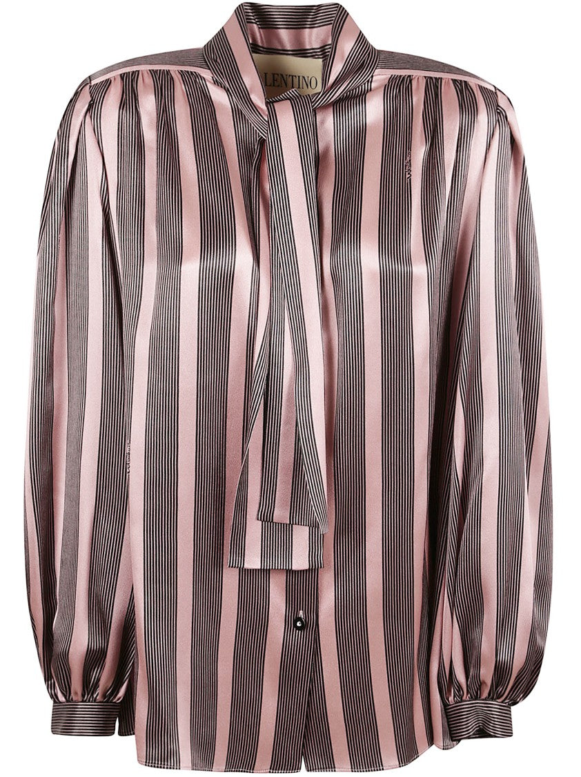 Valentino Garavani Striped Silk Satin Blouse With Lavallière Collar