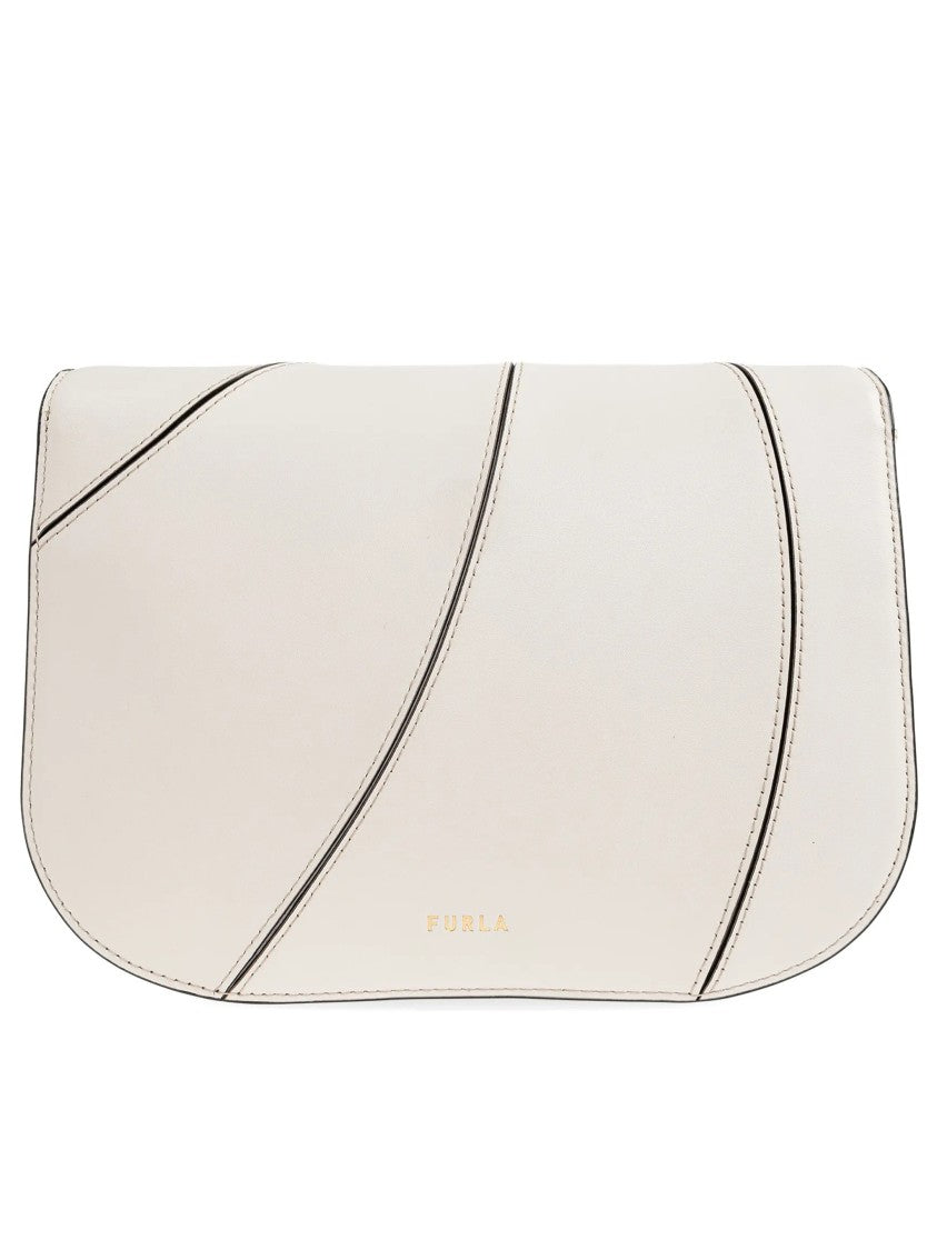 Furla Sfera S White Leather Curved Flap Bag