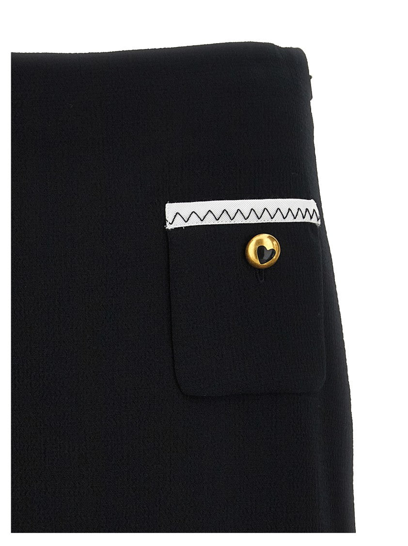 Moschino Heart-Button Crepe Skirt With Grosgrain Detail