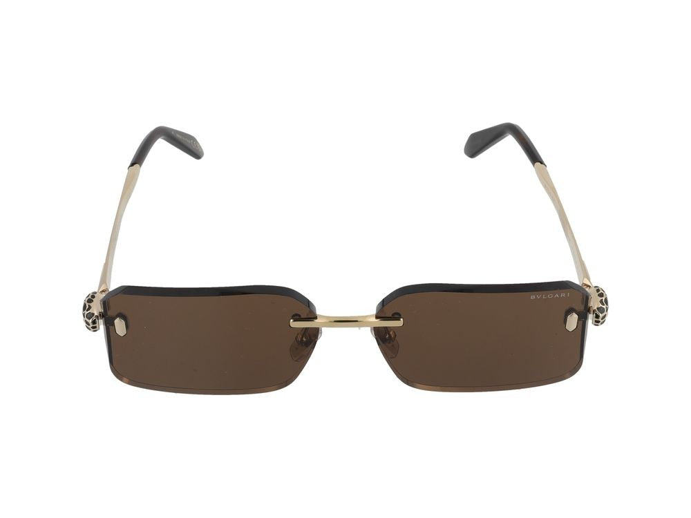Bulgari Gold-Toned Temple Leopard Detail Rimless Sunglasses
