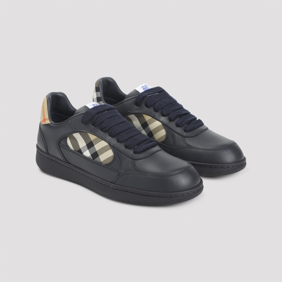 Burberry Calf Leather Sneakers With Check-Patterned Panels