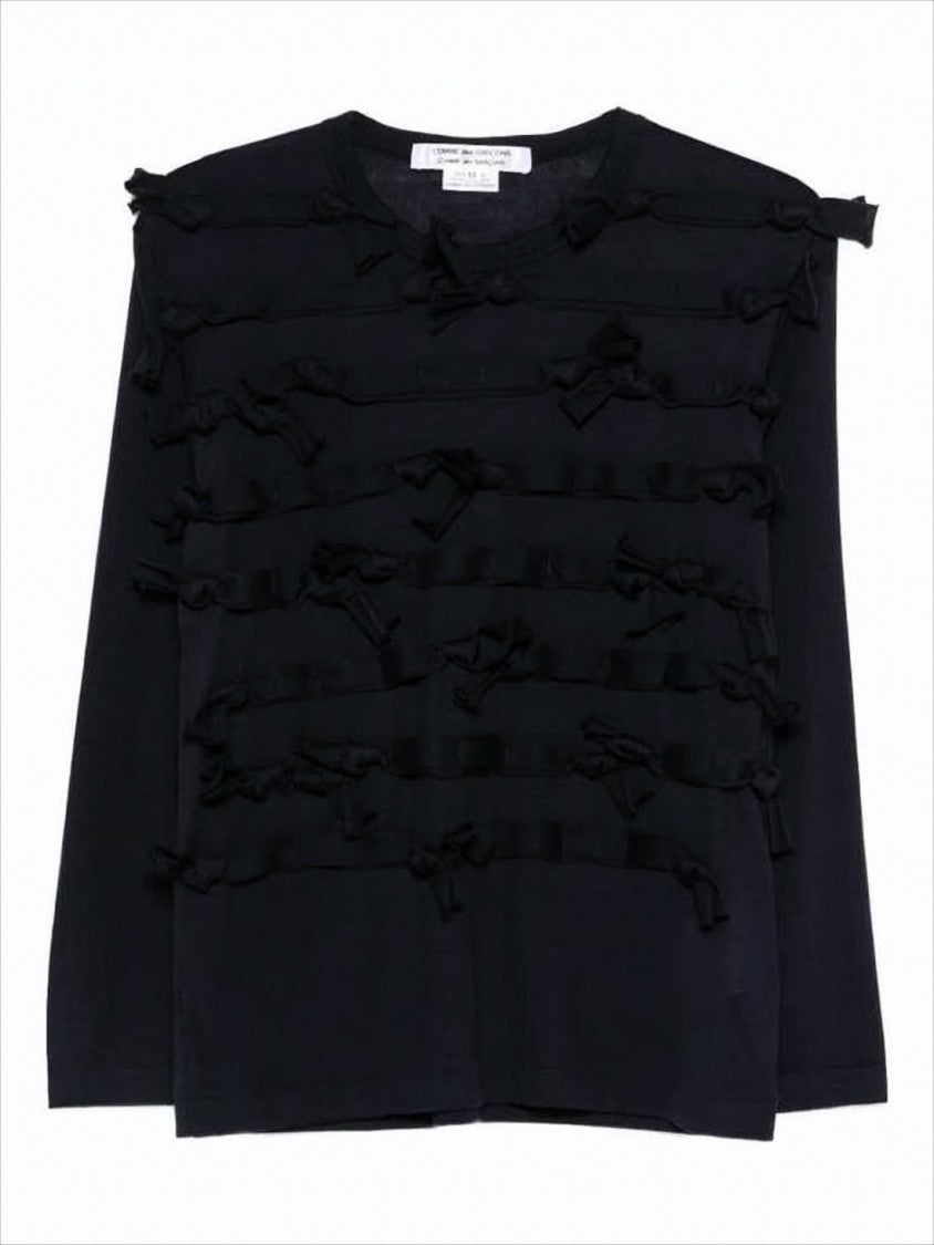 Comme Des Garçons Wool Jersey Top With Horizontal Fabric Bows And Relaxed Fit