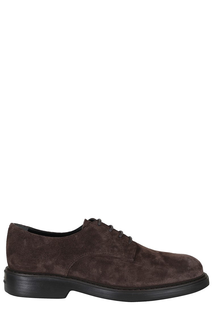 Hogan Brown H704 Embossed Logo Suede Rubber Sole Lace-Up Shoes