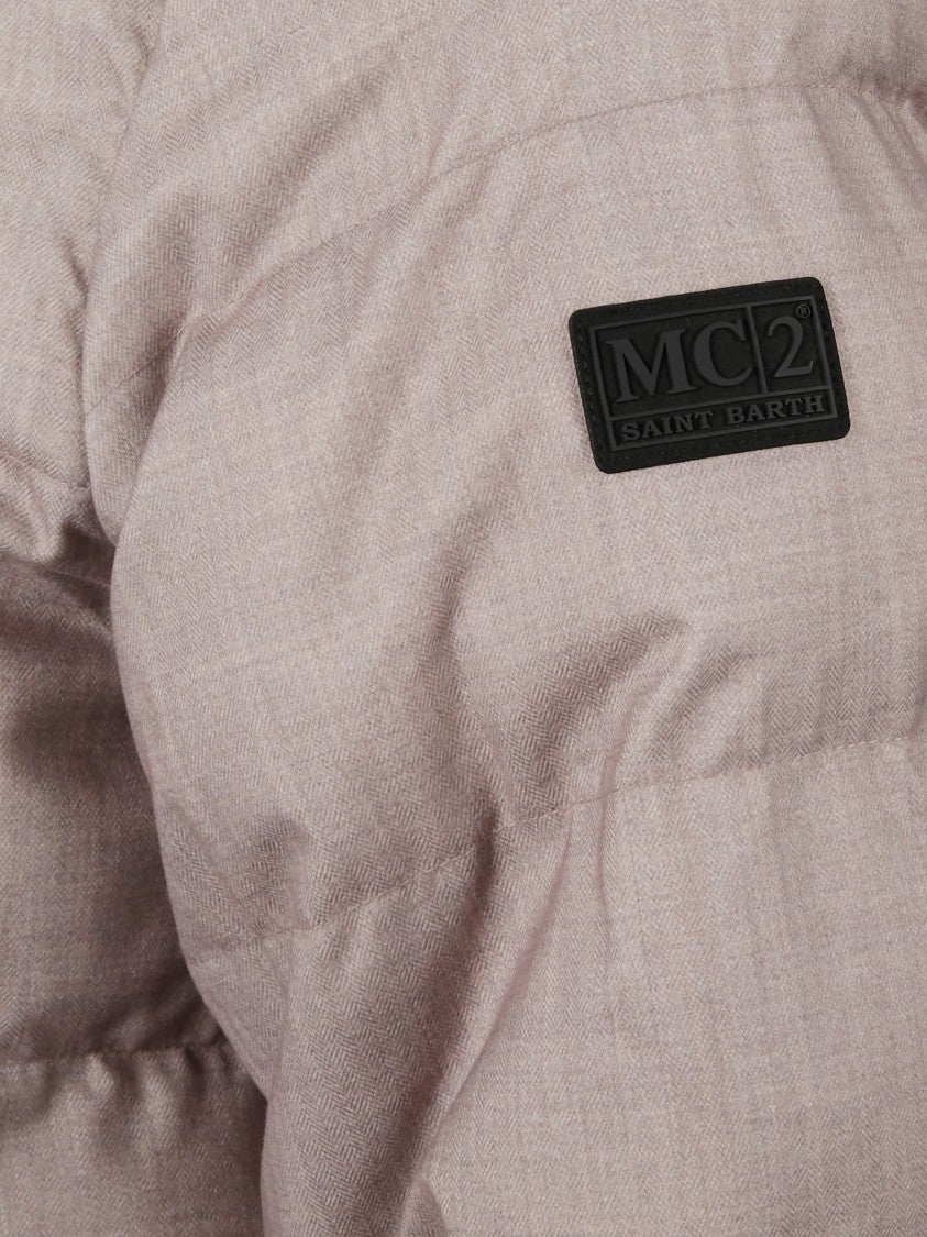 Mc2 Saint Barth Padded Beige Hooded Jacket With Logo Detail And Zip Fastening