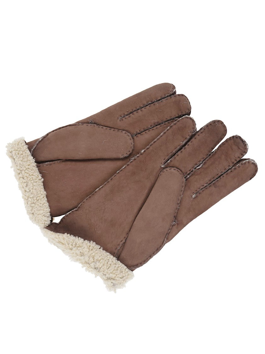 Eleventy Brown Suede Gloves With Shearling Lining And Refined Hem