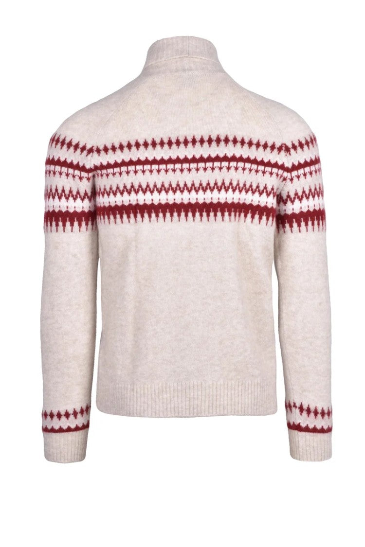 Eleventy Cashmere Silk Crewneck Sweater - Beige/Bordeaux