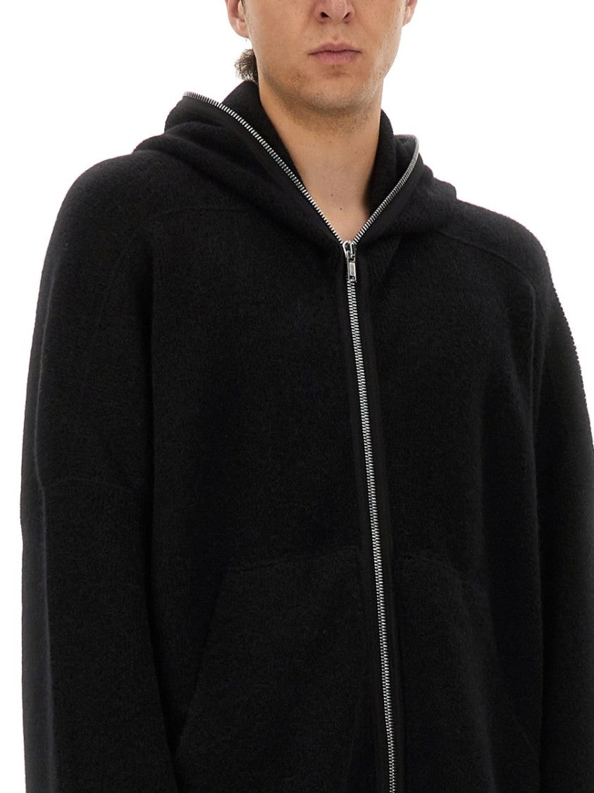 Rick Owens Oversized Black Knit Sweatshirt With Full Zip