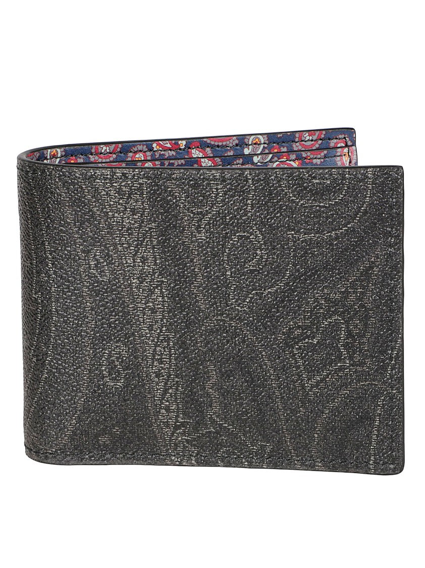 Etro Bifold Wallet With Textured Paisley Print And Vibrant Interior