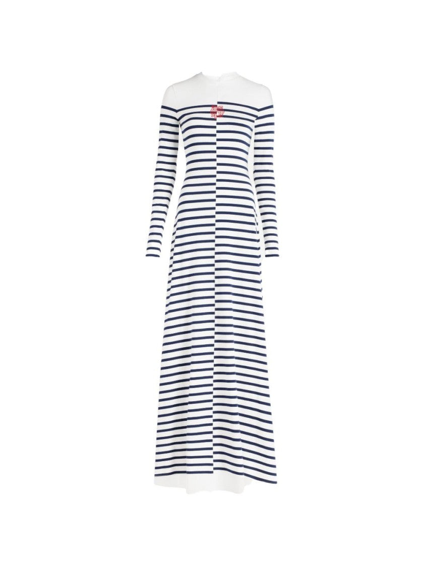 Jean Paul Gaultier Striped Logo Detail Fitted Maxi Dress