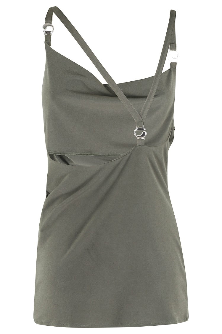 Coperni Green Logo Cowl-Neck Open-Back Polyester Top