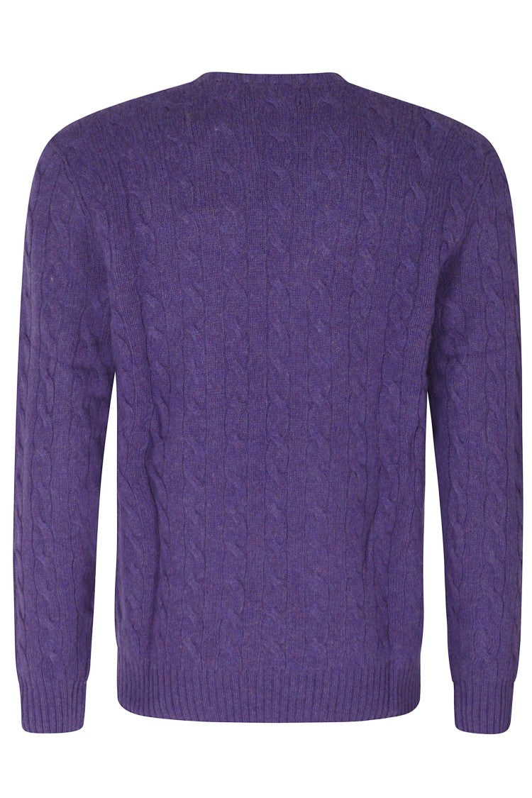 Polo Ralph Lauren Purple Cable Knit Wool-Cashmere Pullover Sweater
