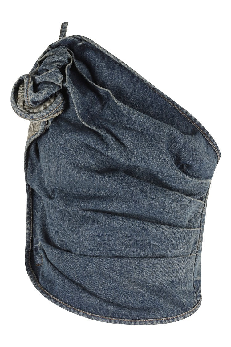 Magda Butrym Vintage Blue One-Shoulder Appliqué Top