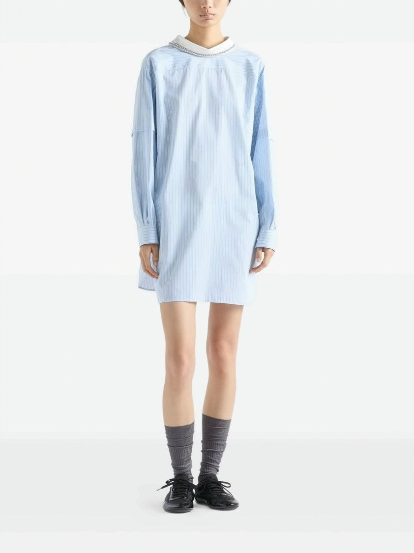 Prada Blue Striped Poplin Removable Collar Top