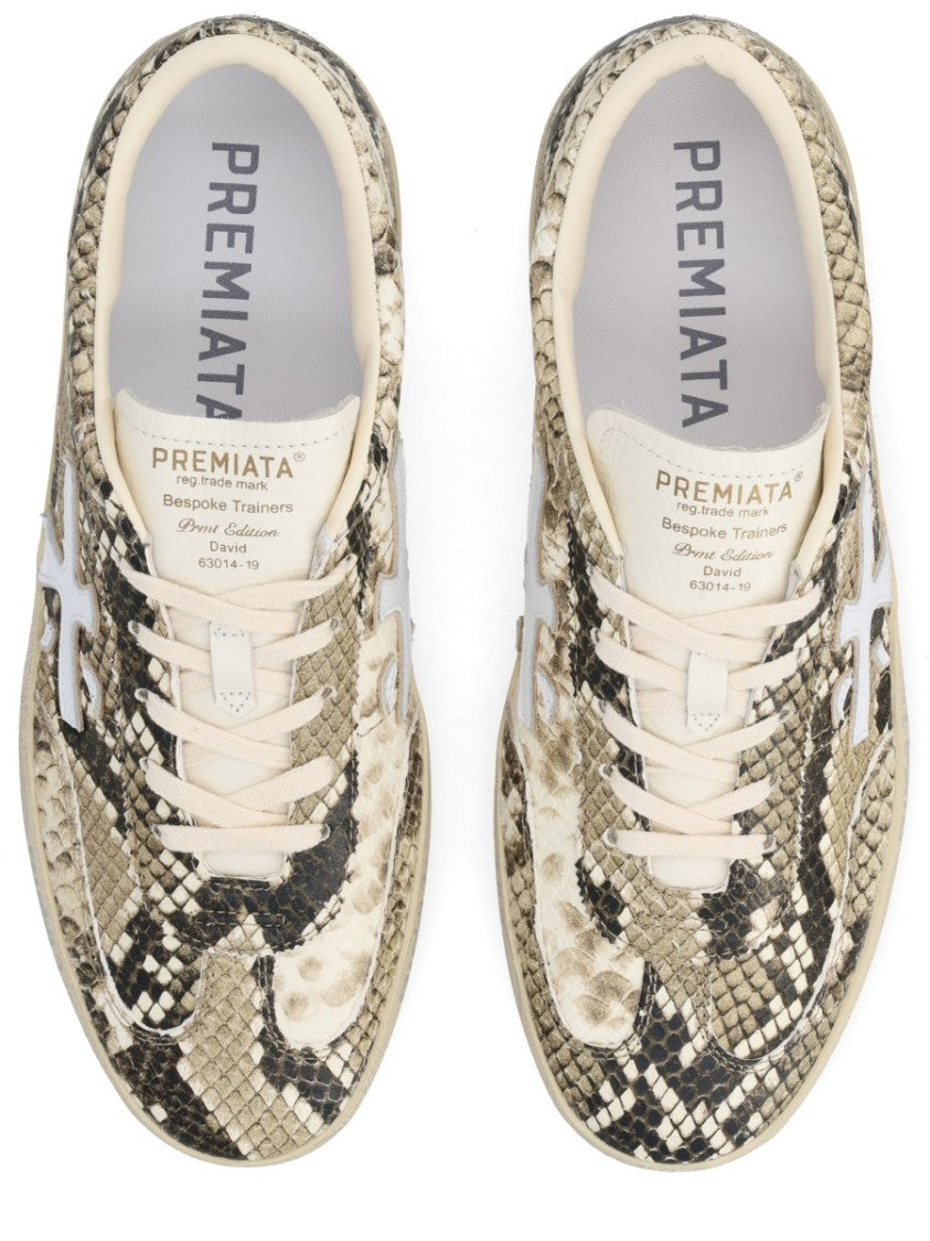 Premiata Davidd Beige Snakeskin Textured Sneakers