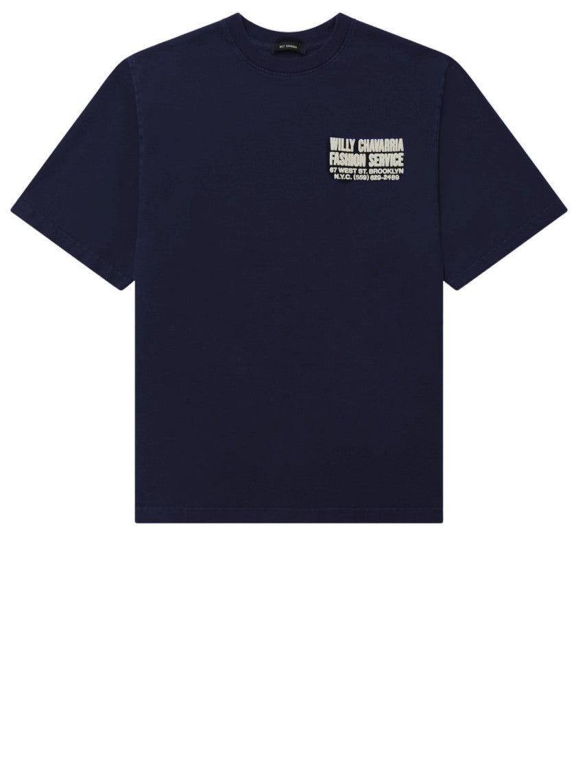 Willy Chavarria Navy Cotton T-Shirt With Logo Print