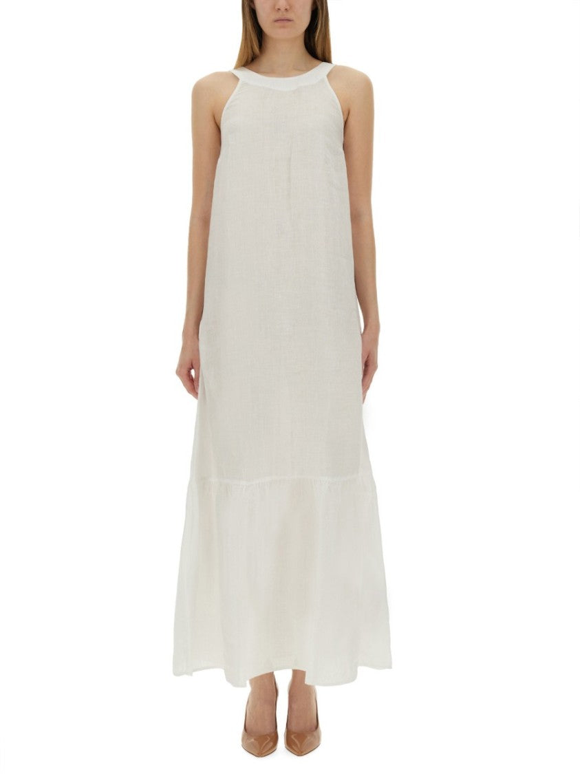 120% Lino Relaxed Long Linen Dress With Tiered Hem