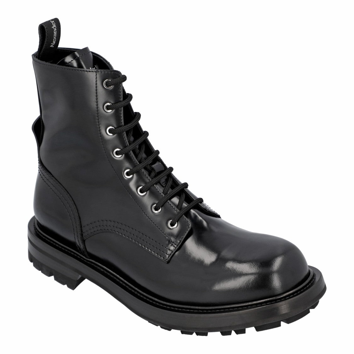 Alexander McQueen Leather Lace-Up Combat Boots Black - Size 41 (Worn Once) Alexander McQueen Black Patent Leather Lace Up Boots Size 41 EU main image 2