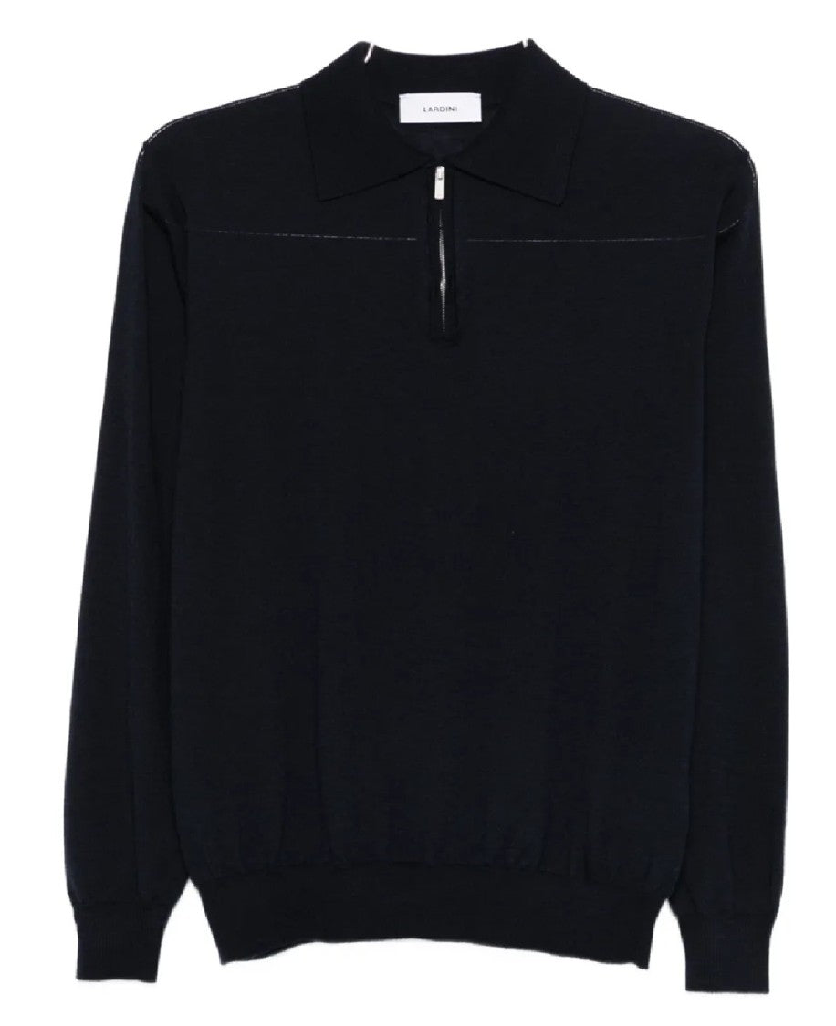 Lardini Long-Sleeve Polo Sweater With Zippered Placket