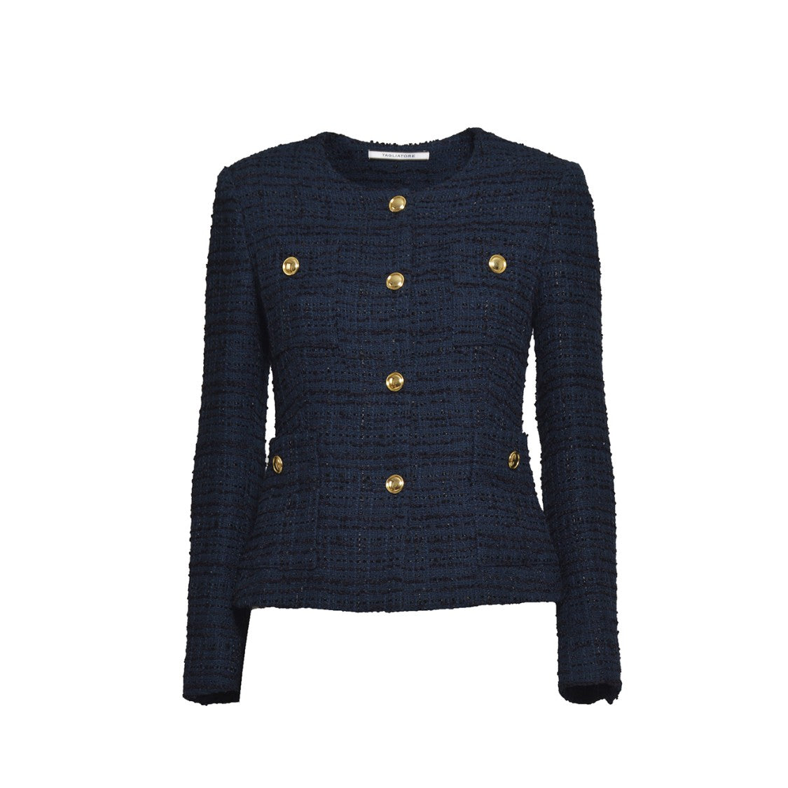 Tagliatore Beverly Crew Neck Jacket In Blue Cotton Tweed