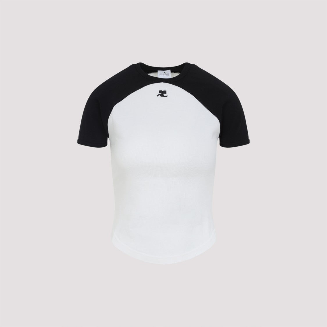 Courrèges Circle Contrast White And Black Cotton T-Shirt