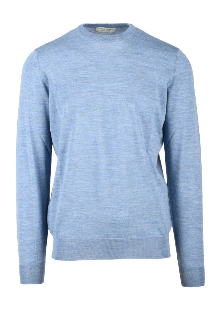 Filippo De Laurentiis Light Blue Merino Wool Men's Crewneck Pullover